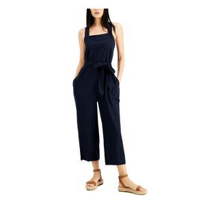 NWT INC DRESS Womens Navy Belted Unlined Sleeveless Wide Leg Jumpsuit 8